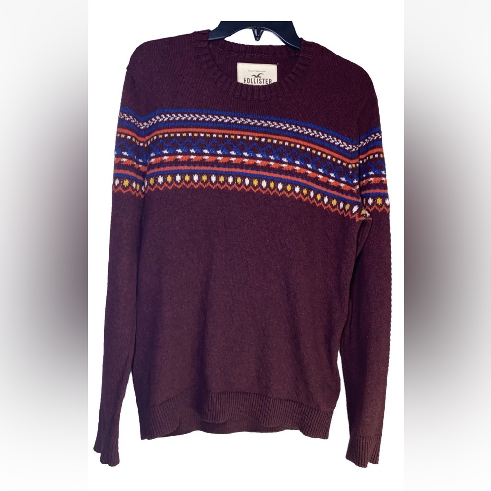 3/$15 Hollister Mens M Pullover Knit‎ Casual Sweater Maroon w/ Pattern College